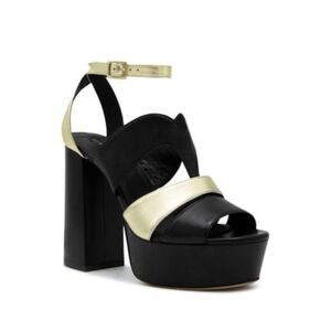 ILIO SMERALDO Womens Black 1-1/2" Platform Open Leather Heeled Sandal 37